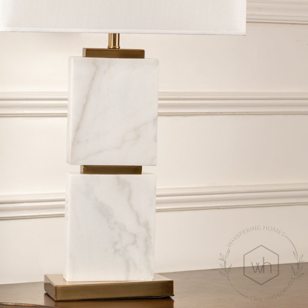 Colten Marble Table Lamp with White Shade Closeup