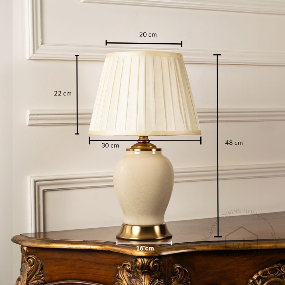 Porcelain Cream Ceramic Table Lamp with White Shade Dimensions