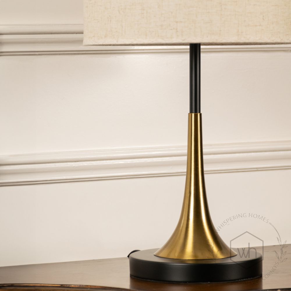 Lustroso Gold Black Metal Table Lamp with White Shade Closeup