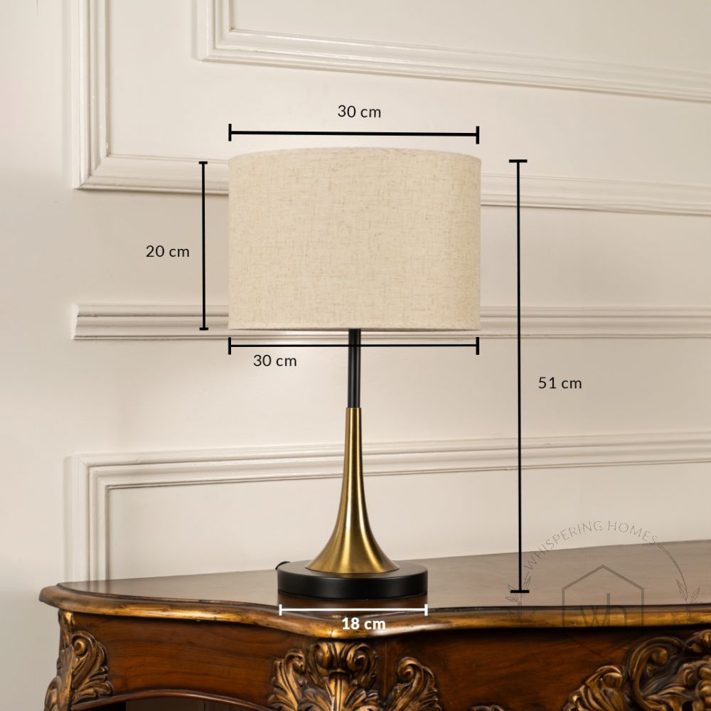 Lustroso Gold Black Metal Table Lamp with White Shade Dimensions