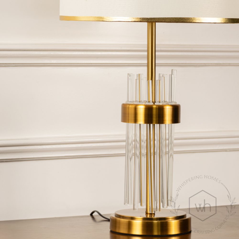 Skylo Gold Metallic Table Lamp with White Shade Closeup