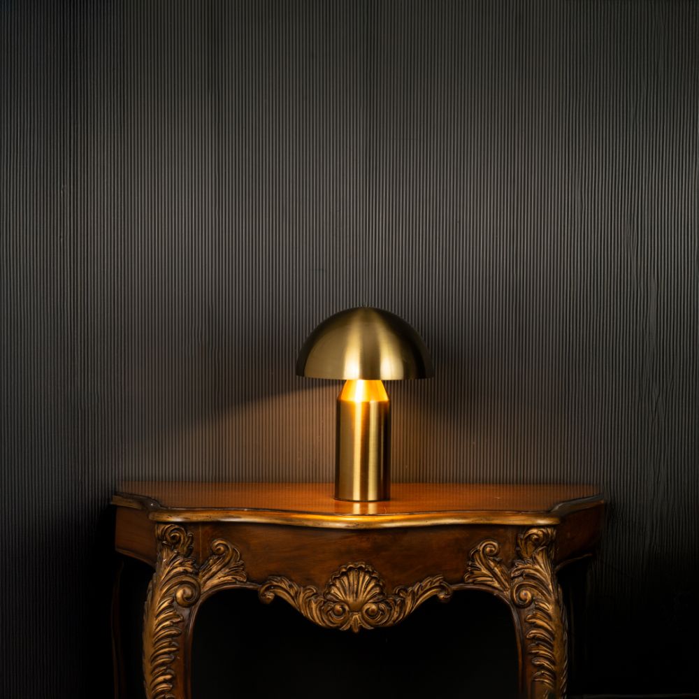 Toyu Gold Metallic Table Lamp Light On Black Background 