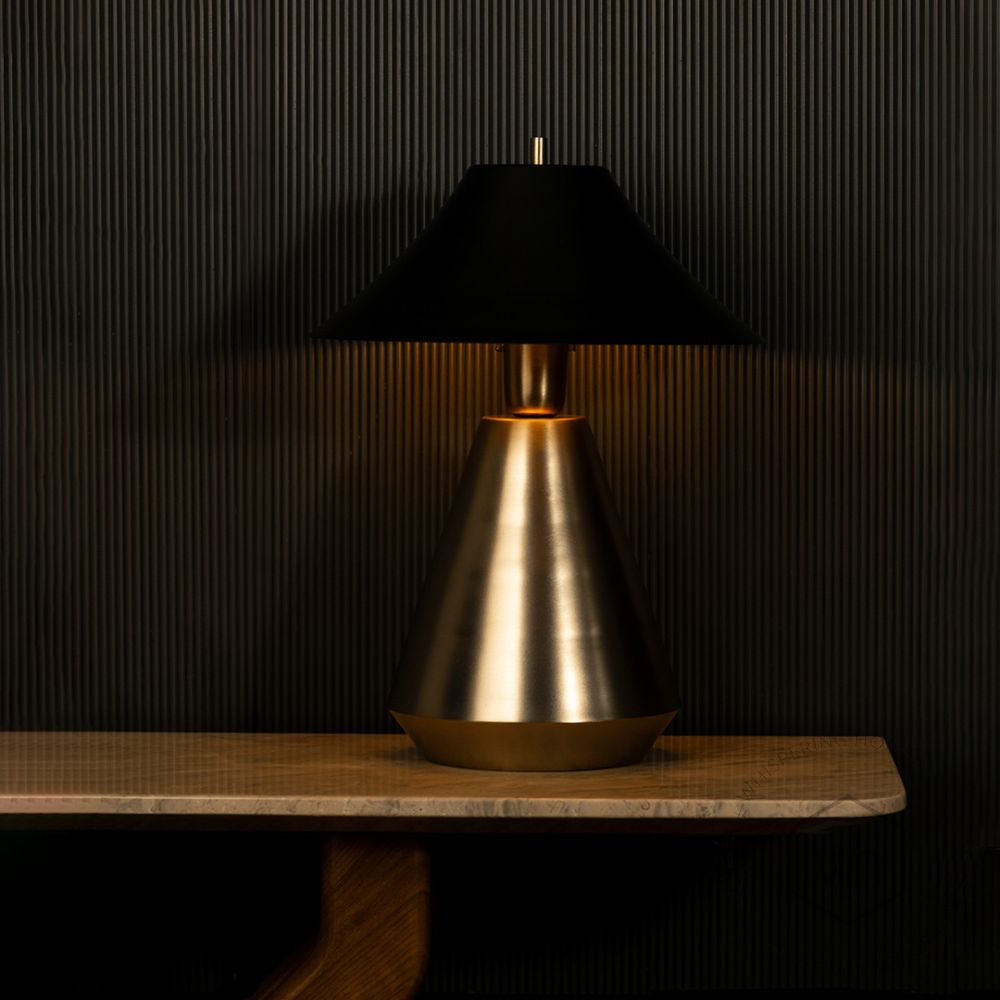 Beacon Metal Table Lamp Light On Black Background