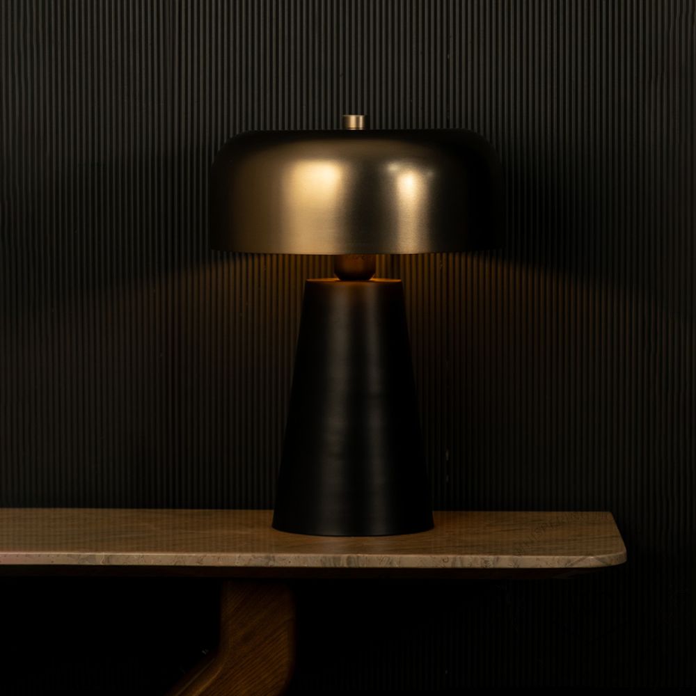 Blanca Metal Table Lamp Light On Black Background