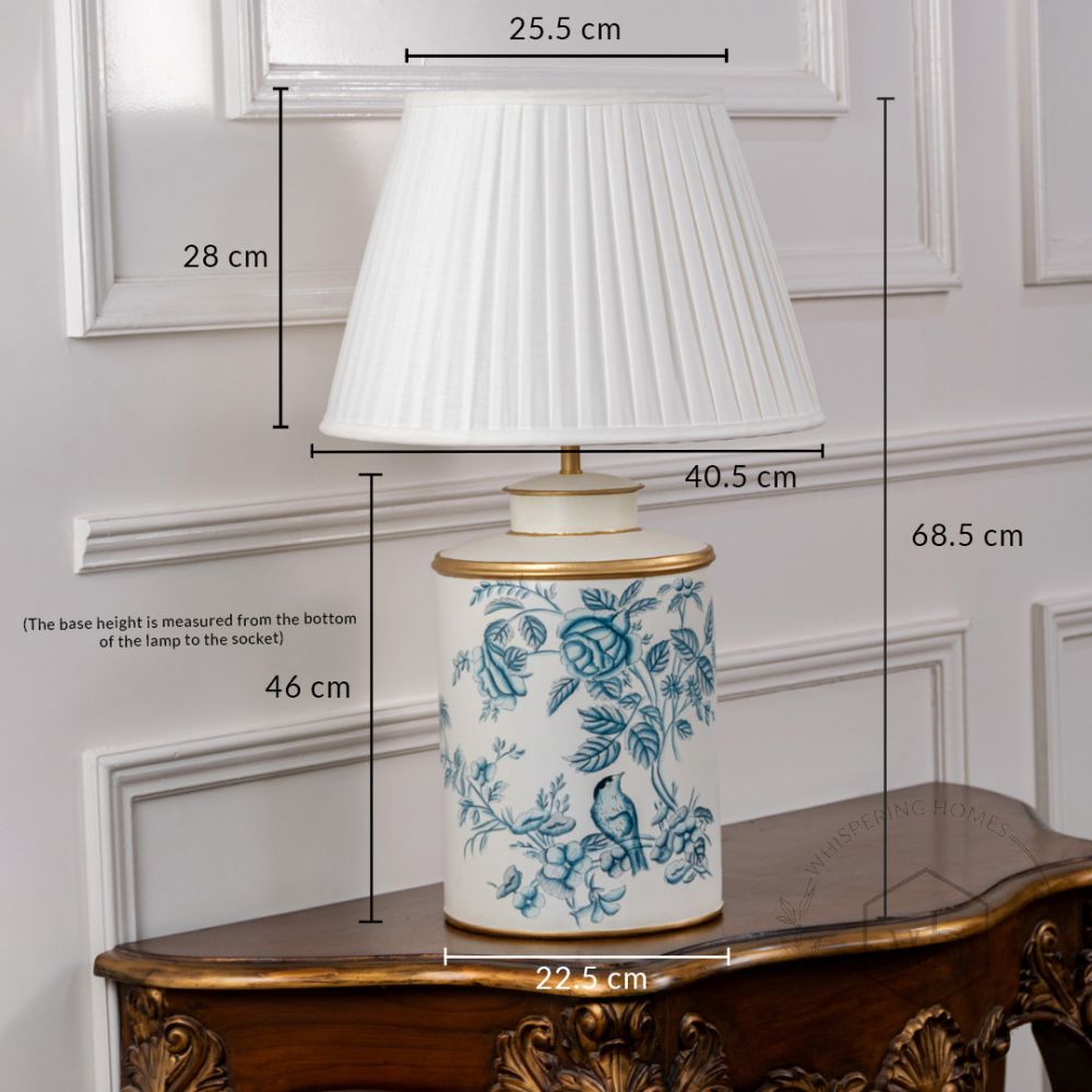 Indigo Chintz Metal Table Lamp with White Pleated Lamp shade Dimensions