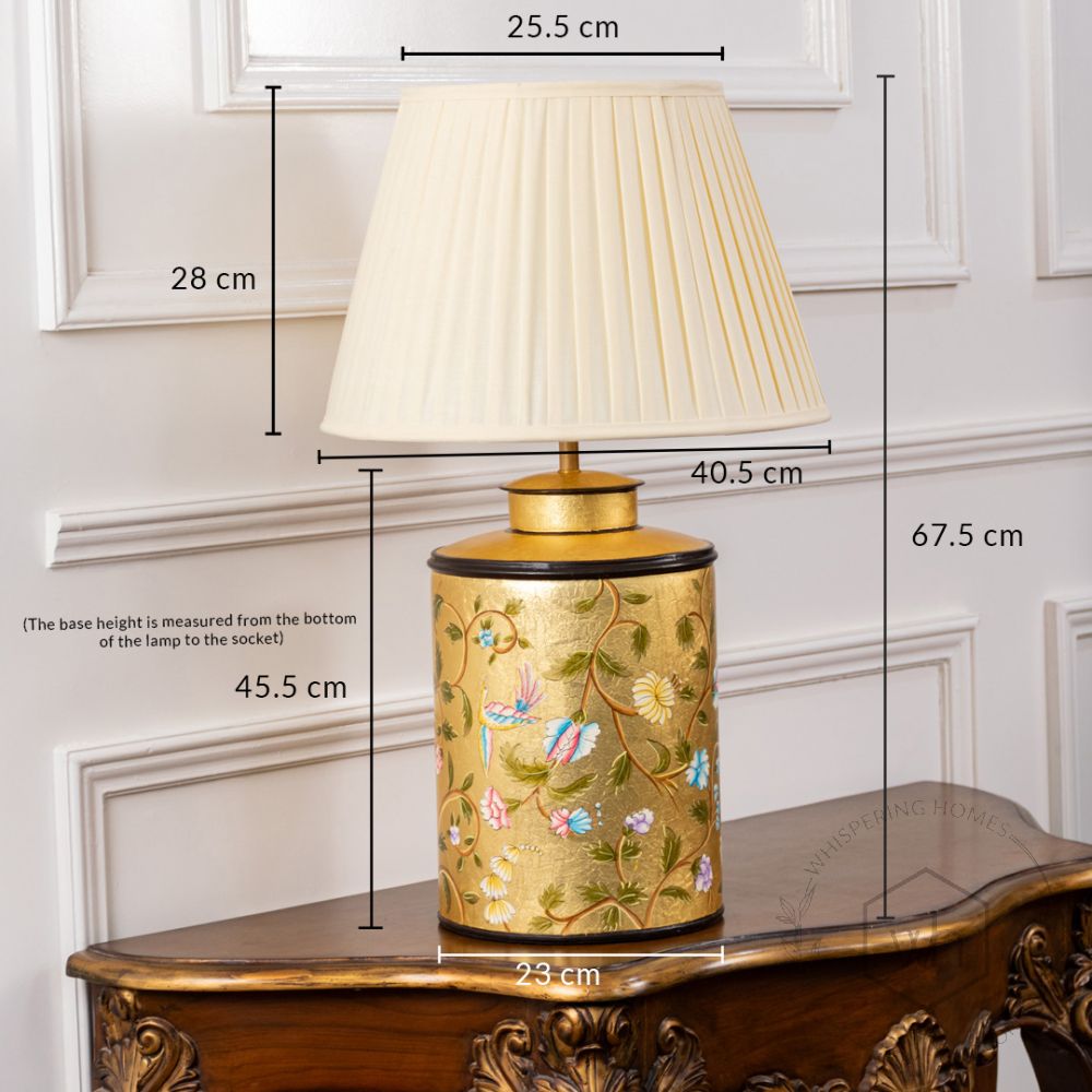 Oriental Orchard Gold Metal Table Lamp with Off White Pleated Lamp shade Dimensions