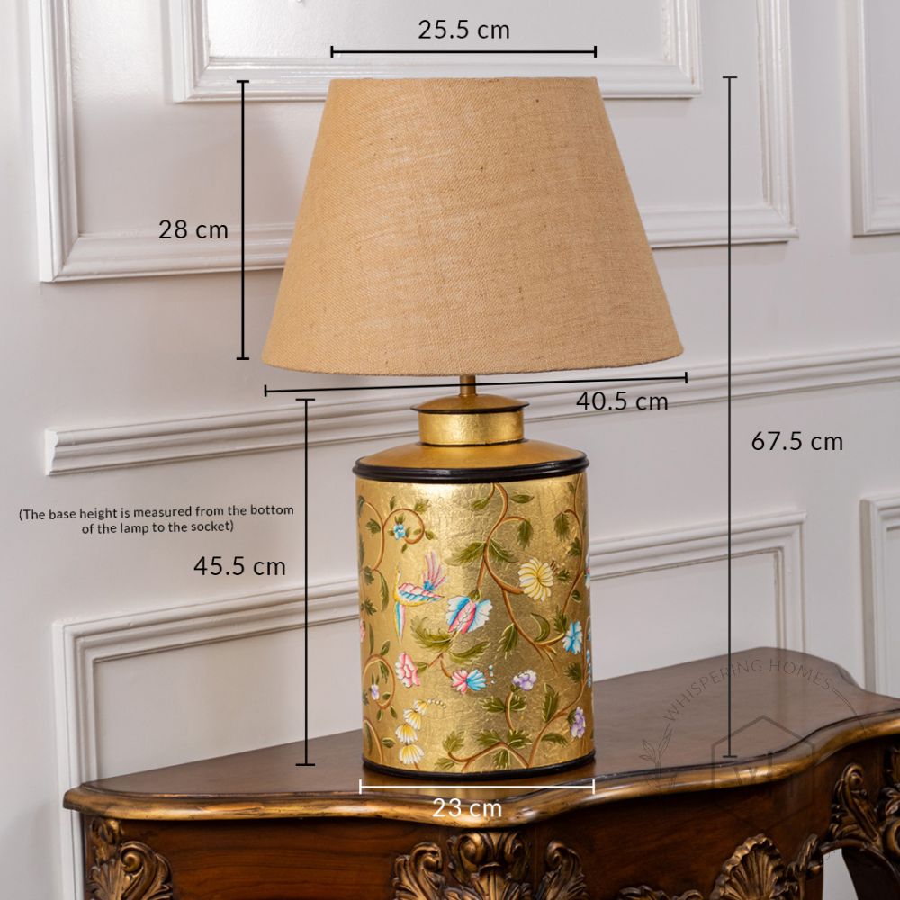 Oriental Orchard Gold Metal Table Lamp with Beige Linen Lamp shade Dimensions