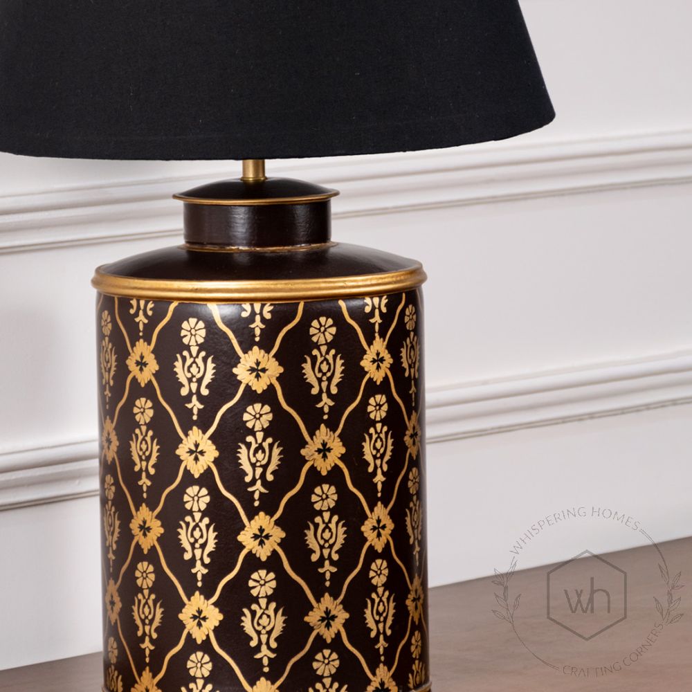 Kupe Kilim Metal Table Lamp with Black Linen Lamp shade Closeup