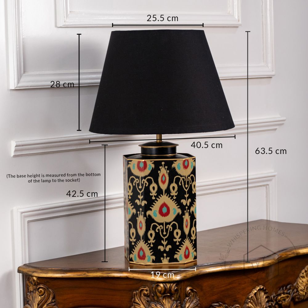 Bahari Ikat Black Metal Table Lamp with Black Linen Lamp shade Dimensions