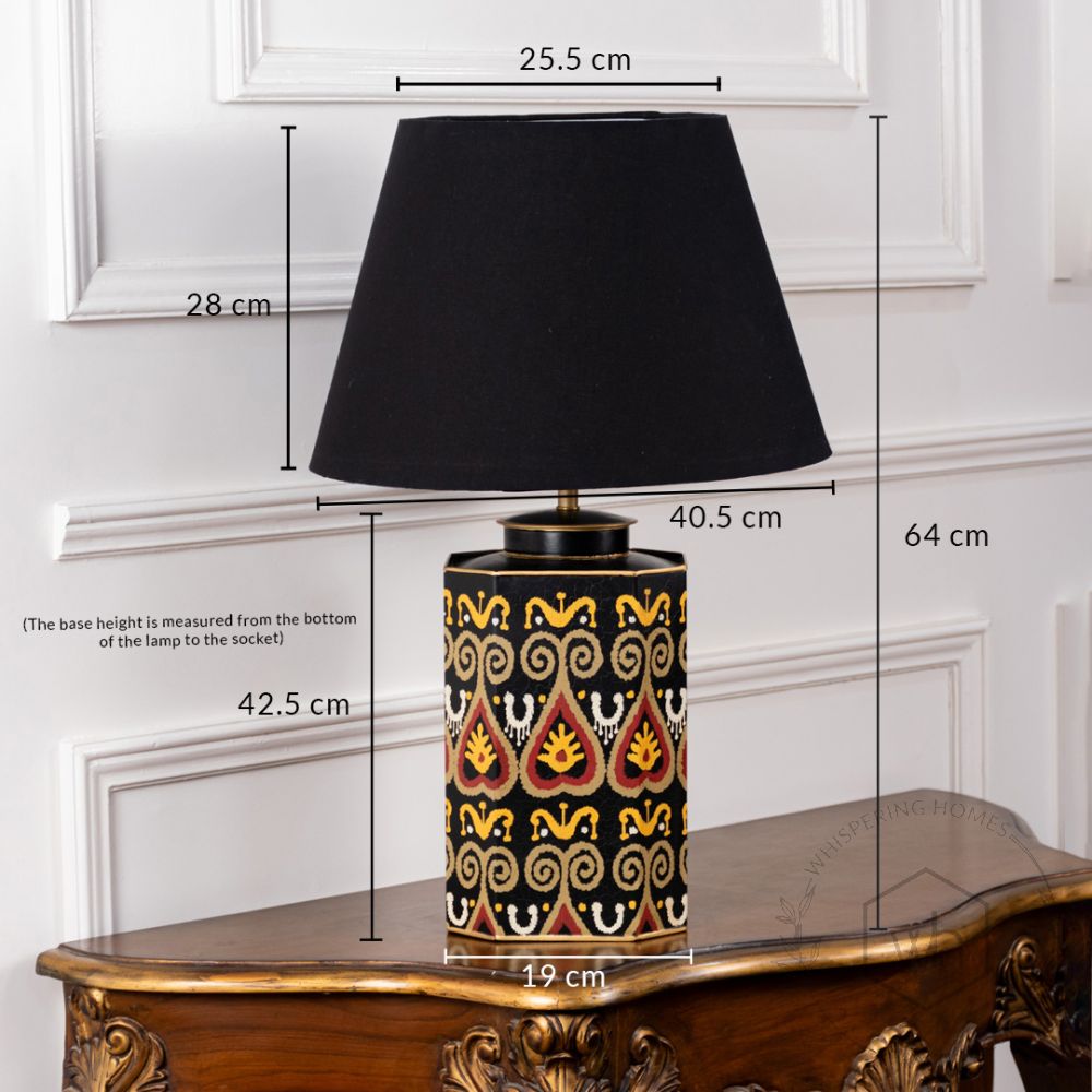 Festoon Damask Metal Table Lamp with Black Linen Lamp shade Dimensions