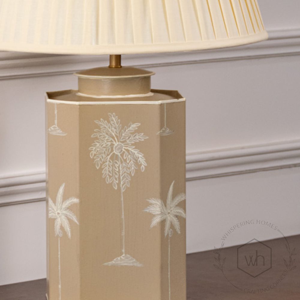 Warli Dandak Beige Metal Table Lamp with Off White Pleated Lamp shade Closeup