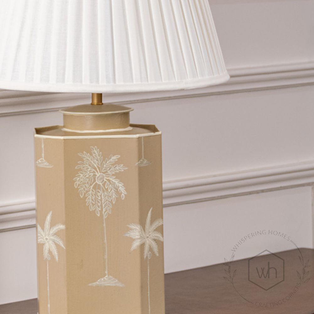 Warli Dandak Beige Metal Table Lamp with White Pleated Lamp shade Closeup