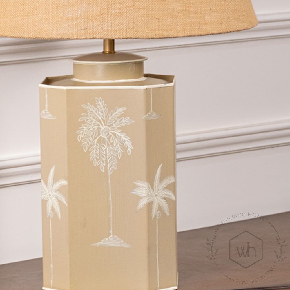 Warli Dandak Beige Metal Table Lamp with Beige Linen Lamp shade Closeup