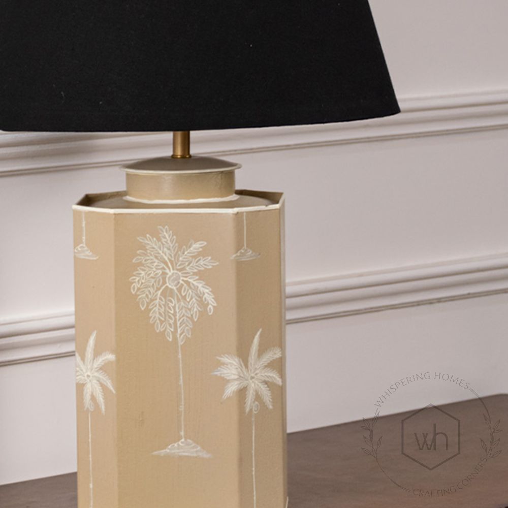 Warli Dandak Beige Metal Table Lamp with Black Linen Lamp shade Closeup