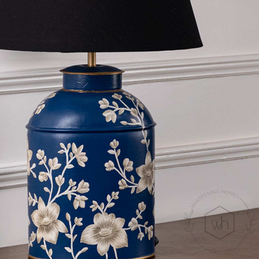 Taraz Paisley Metal Table Lamp with Black Linen Lamp shade Closeup