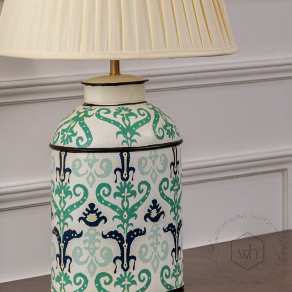 Royal Baroque Metal Table Lamp with Off White Pleated Lamp shade Closeup