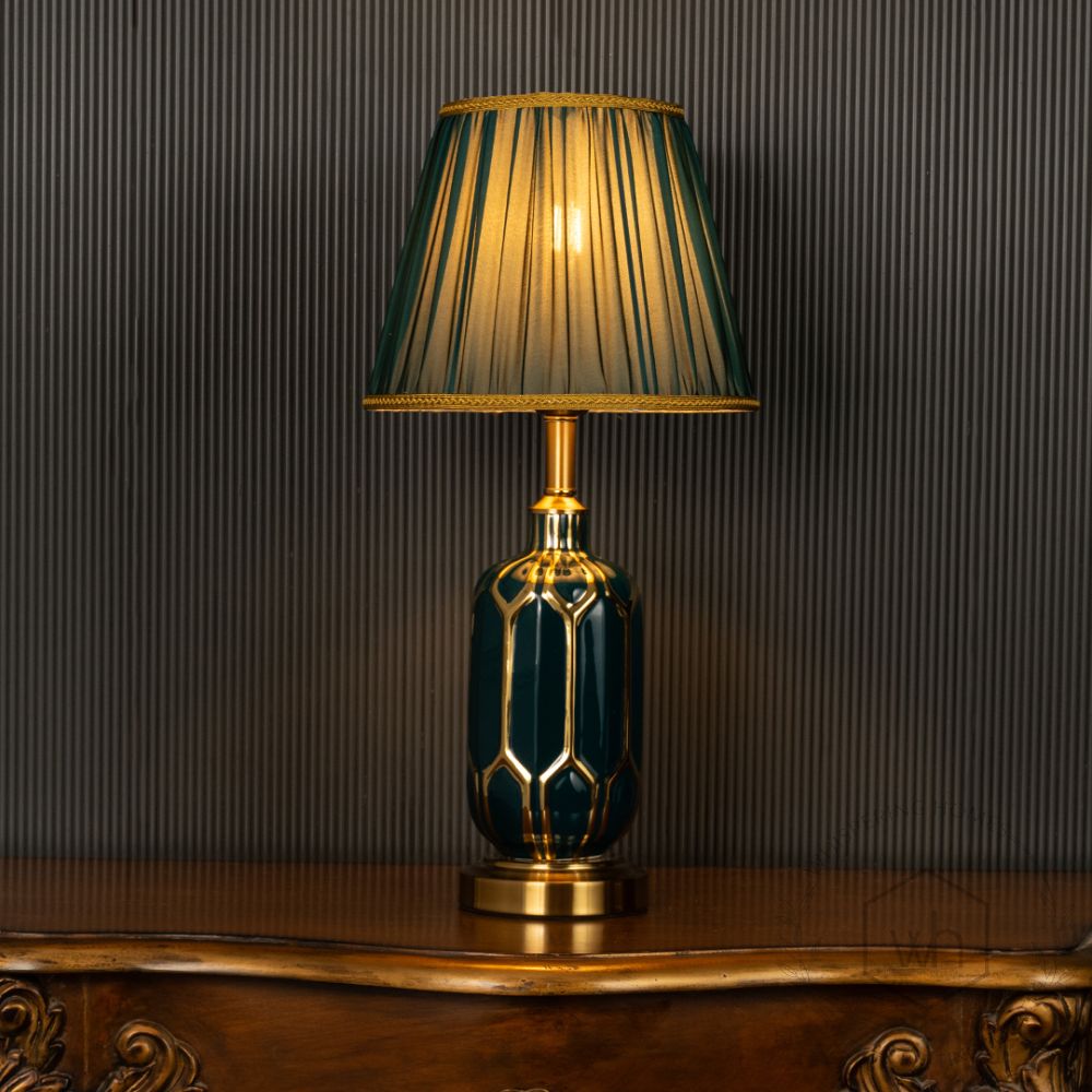 Gleam Turquoise Table Lamp Light On Black Background