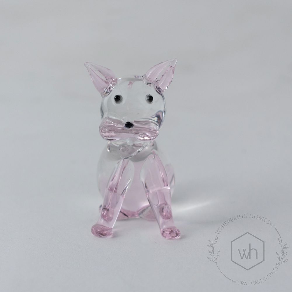 Crystal Glass Cute Lying Cat - Purple White Background