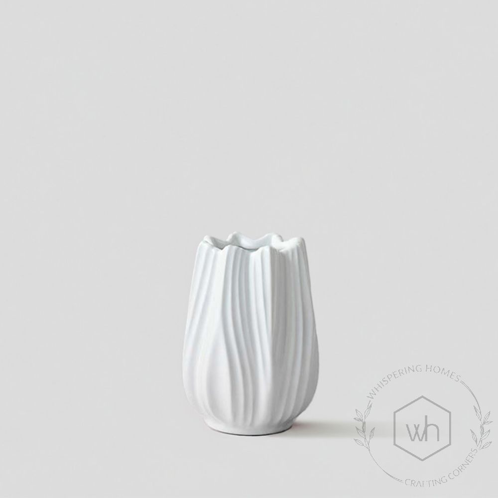 Tulip White Ceramic Flower Vase - Small White Background