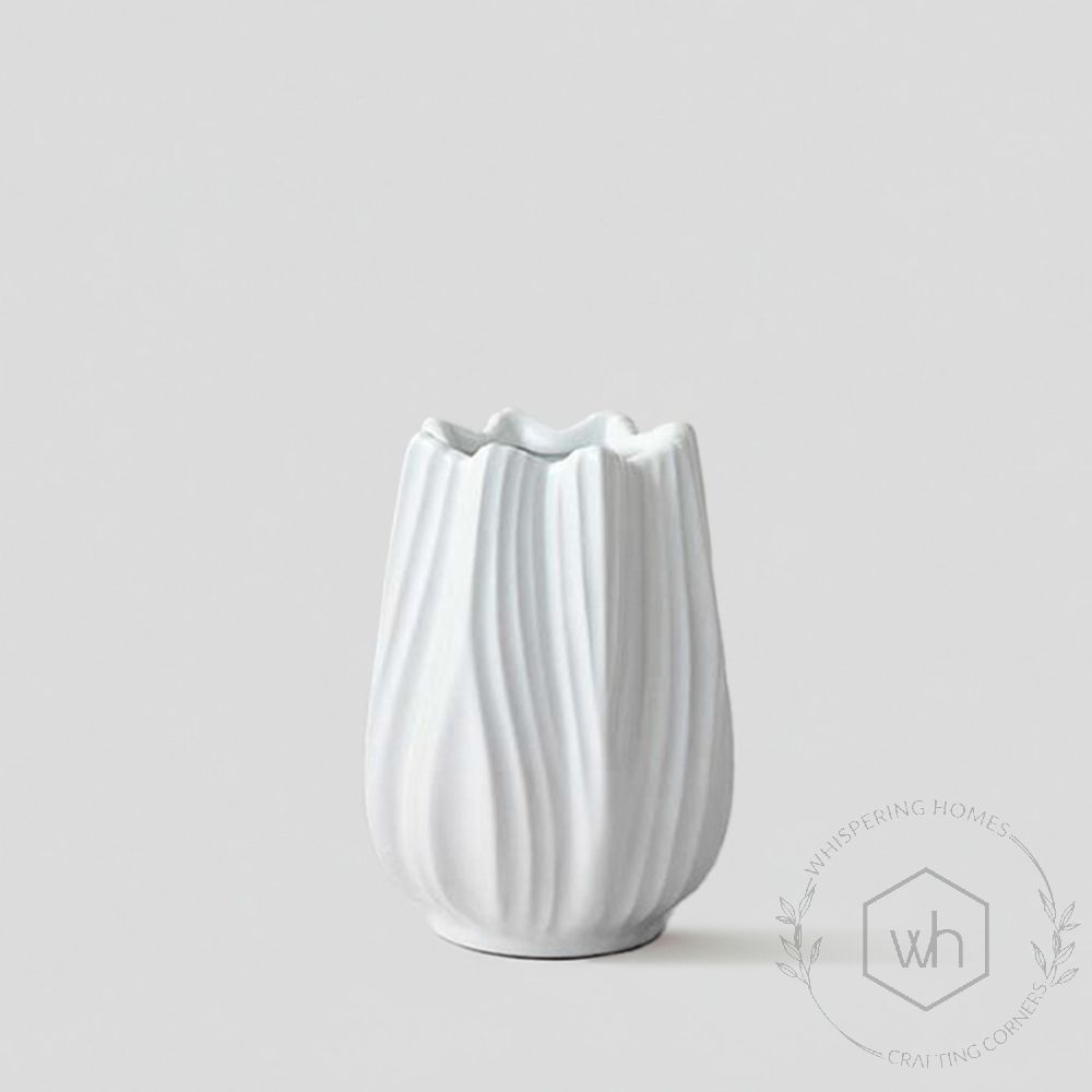 Tulip White Ceramic Flower Vase - Large White Background