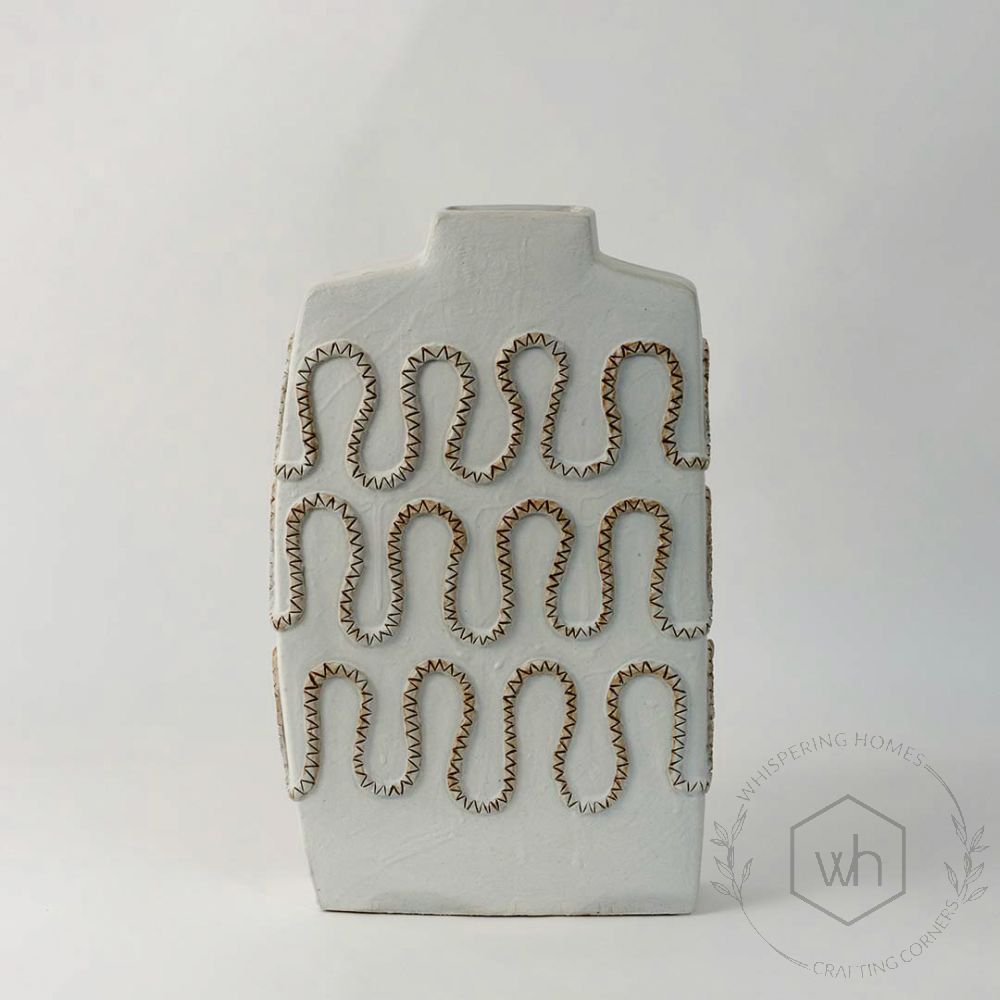 White Gold Zig Zag Vase - Small White Background