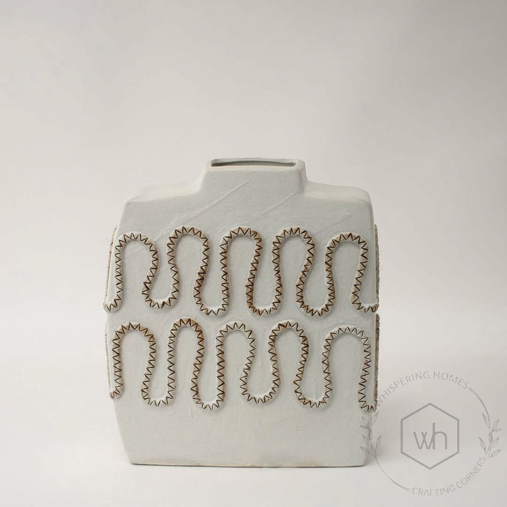 White Gold Zig Zag Vase - Large White Background