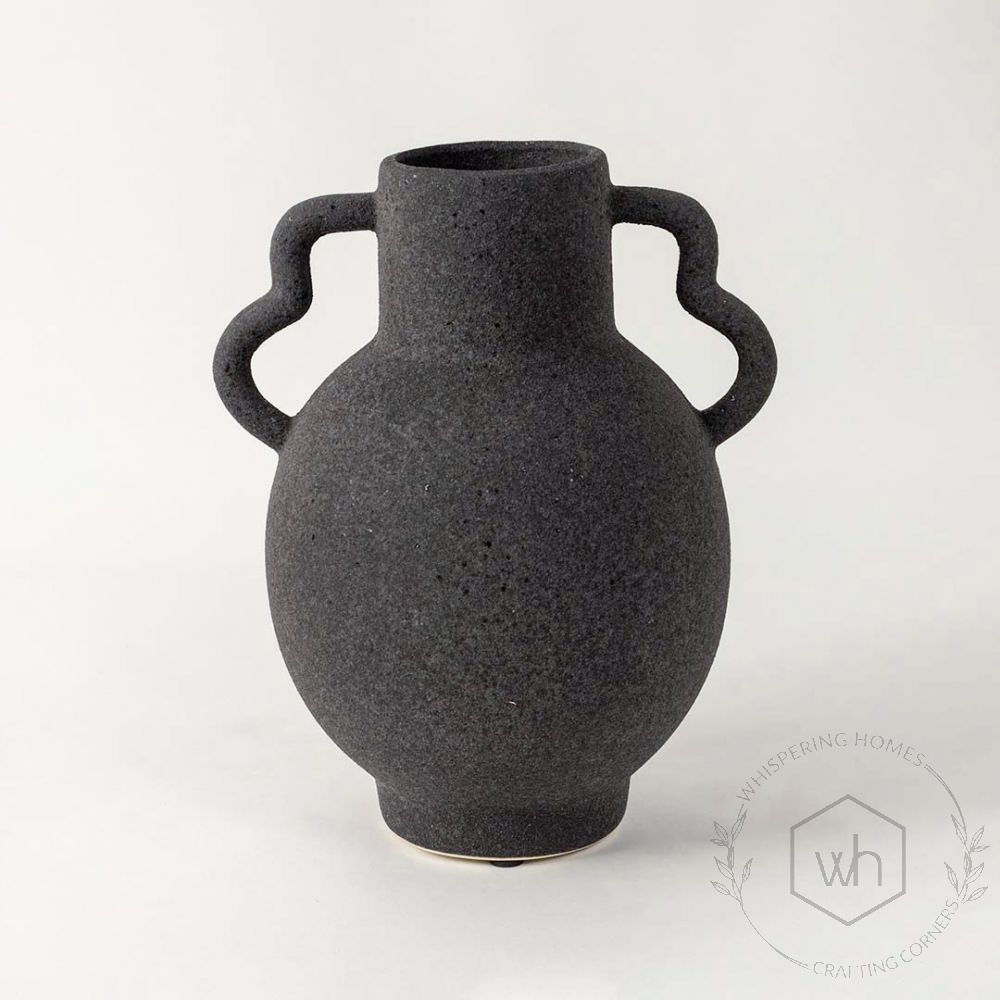 Slab Black Ceramic Vase White Background