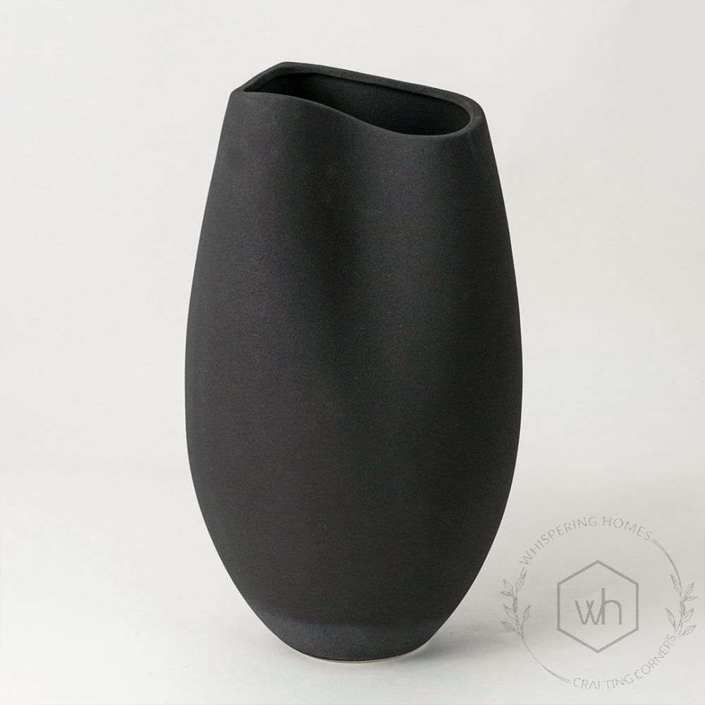 Raw Edge Black Ceramic Vase White Background