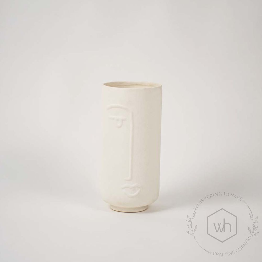 Human One Sided Ceramic White Flower Vase White Background