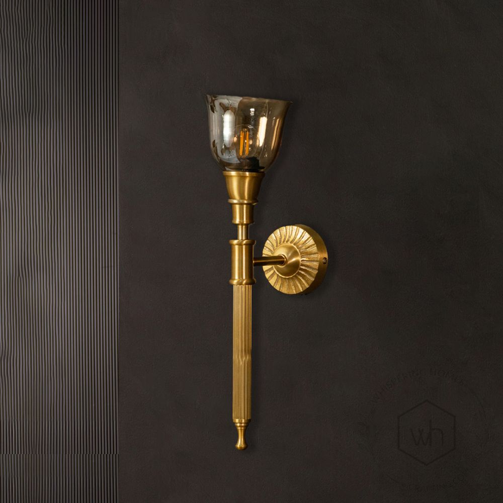 Elysian Brass Wall Sconce Glass Shade light off black background