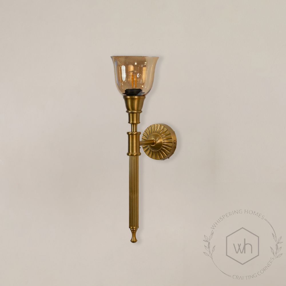 Elysian Brass Wall Sconce Glass Shade light off white background