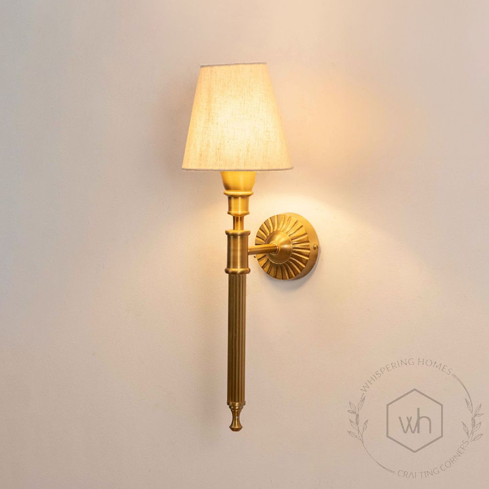 Elysian Brass Wall Sconce Fabric Shade light on white background