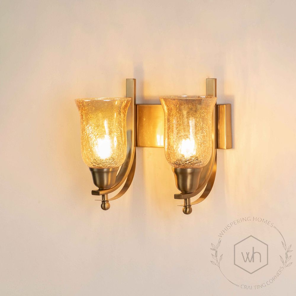 Crown Jewel Brass Double Sconce light on white background