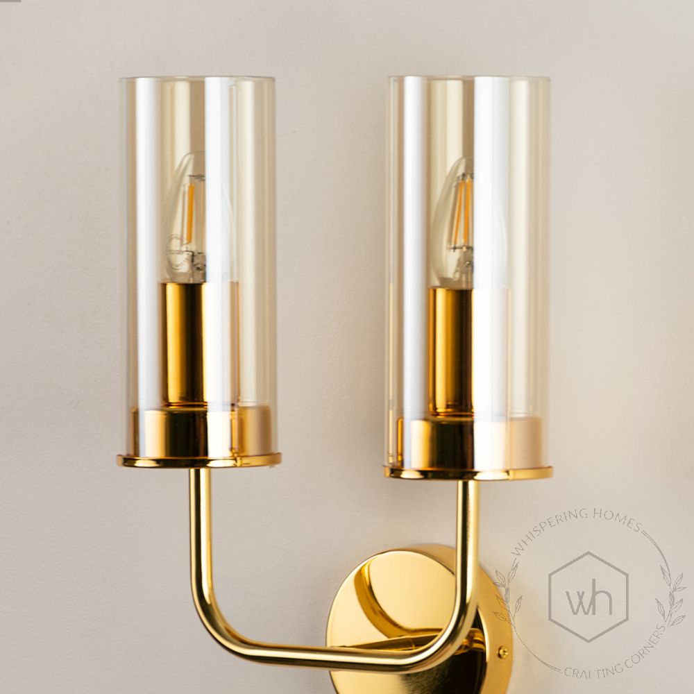 Dual Cylindrical Glass Shade Wall Sconce Closeup