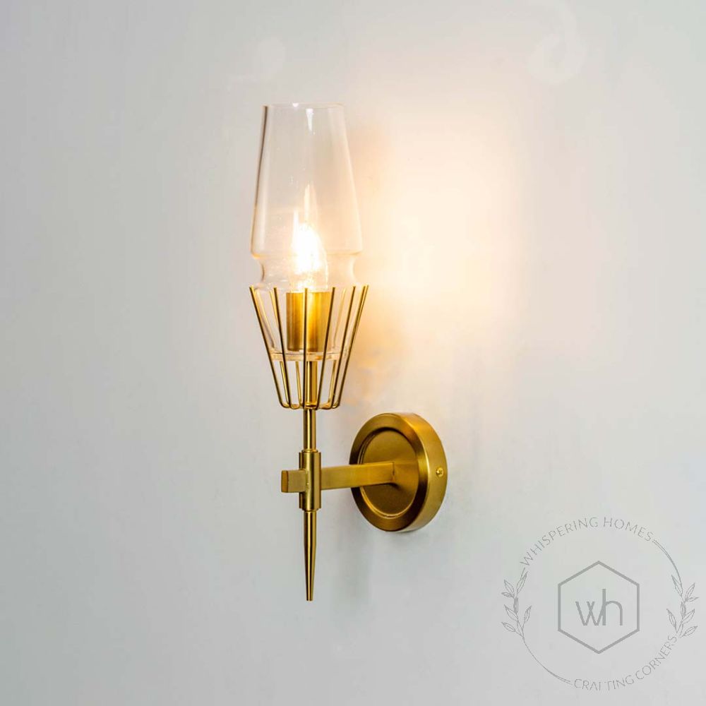 Diamond Shape Glass & Metal Golden Wall Lamp Light On White Background