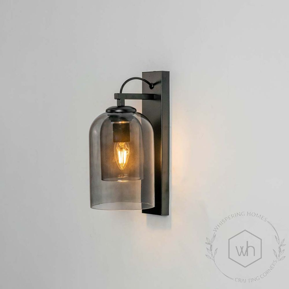 European Style Black Double Glass Illumination Wall Sconce Light On White Background