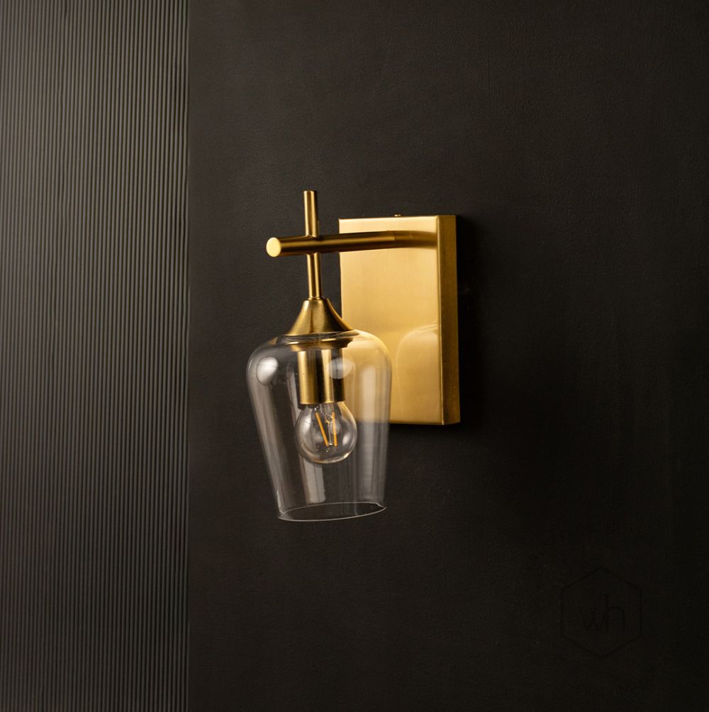 Modern Glass Metal Golden Wall Lamp Light Off Black Background