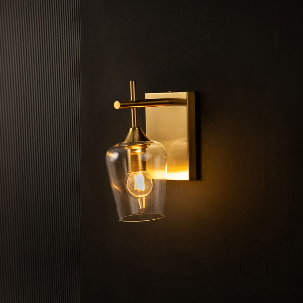 Modern Glass Metal Golden Wall Lamp Light On Black Background