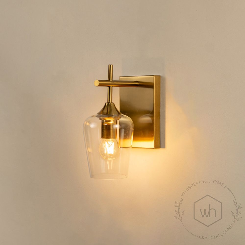 Modern Glass Metal Golden Wall Lamp Light On White Background