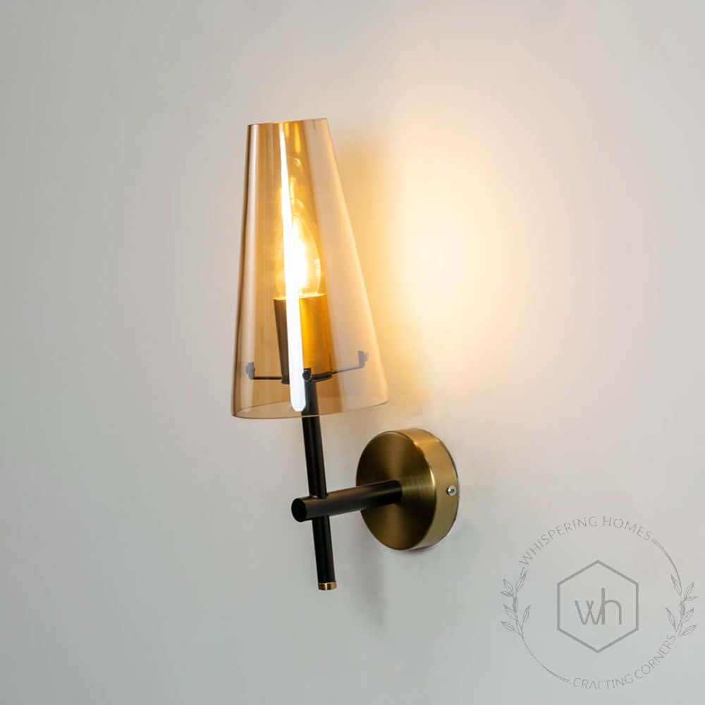 Twilight Torch Conical Glass & Metal Wall Lamp Light On White Background