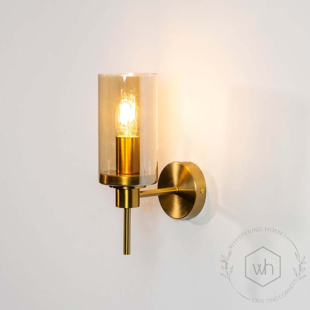 Golden Essence Modern Metal & Glass Wall Sconce Light On White Background