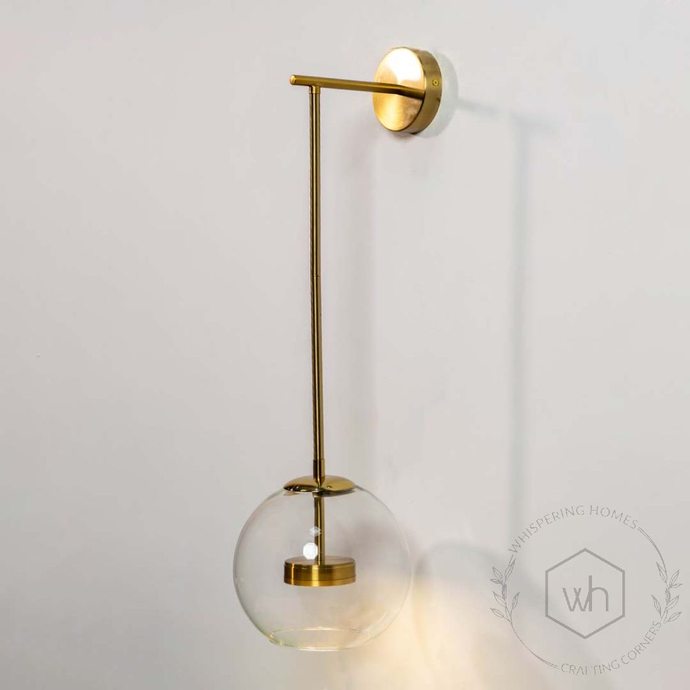 Crystal Modern Gold Metal Wall Light Light On White Background