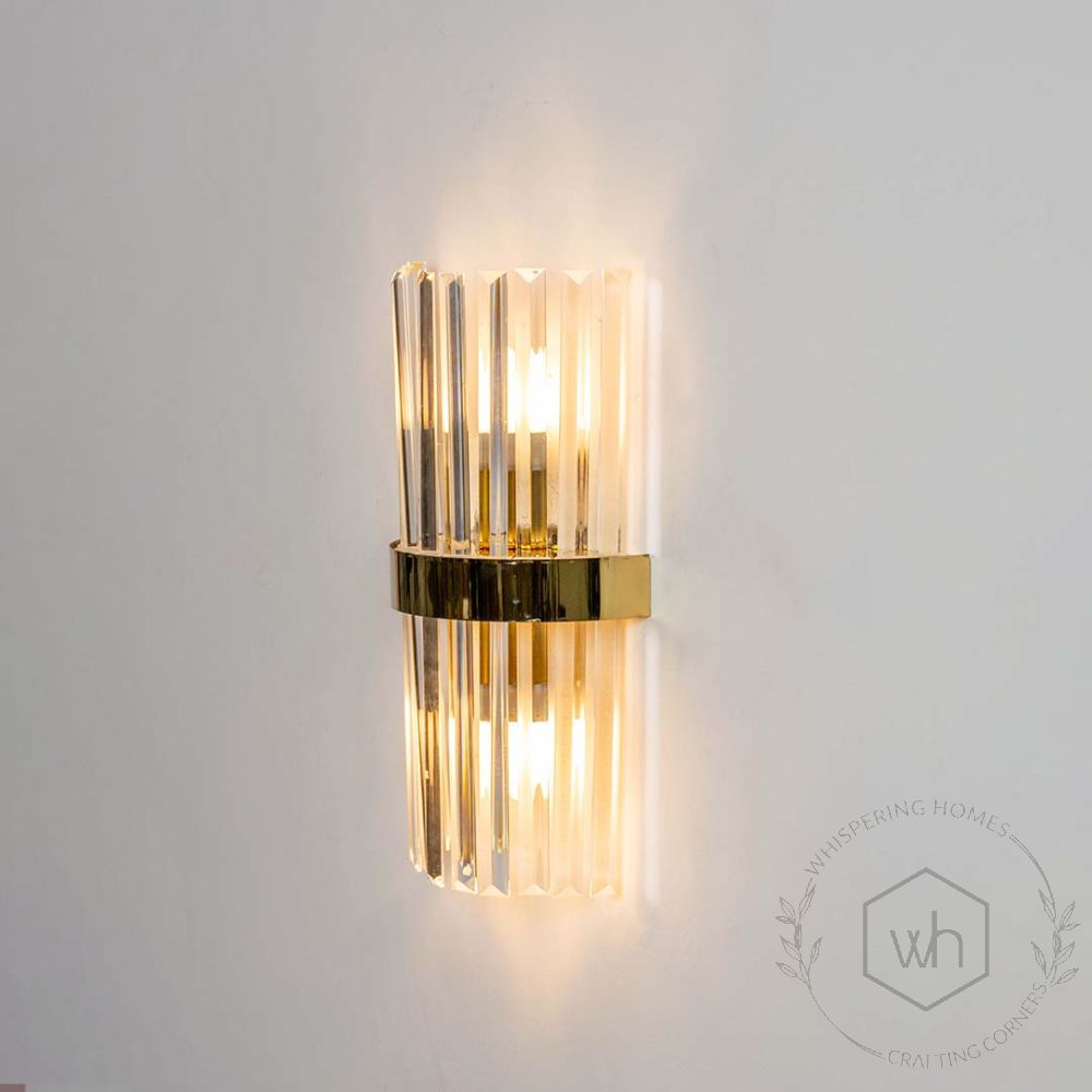 Crystal Glass Modern Gold Metal Wall Sconce Light On White Background