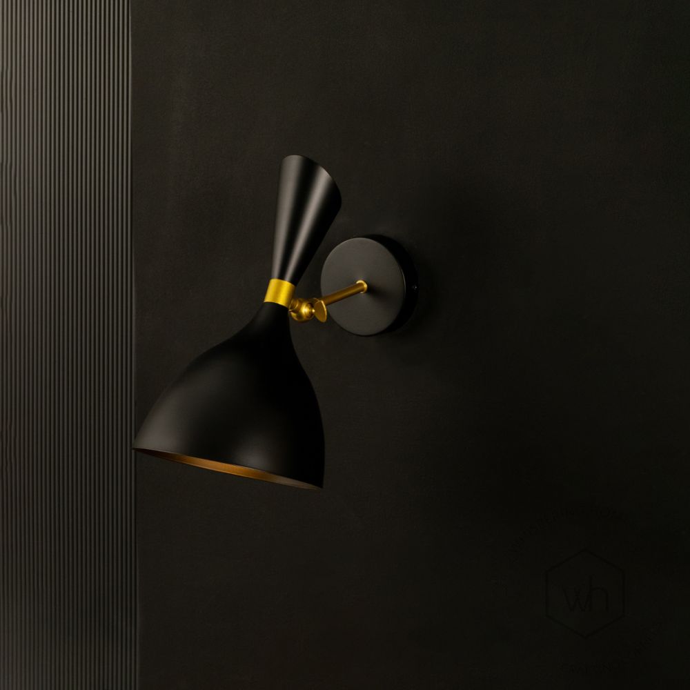 Industrial Black Loft Metal Wall Sconce Light On Black Background