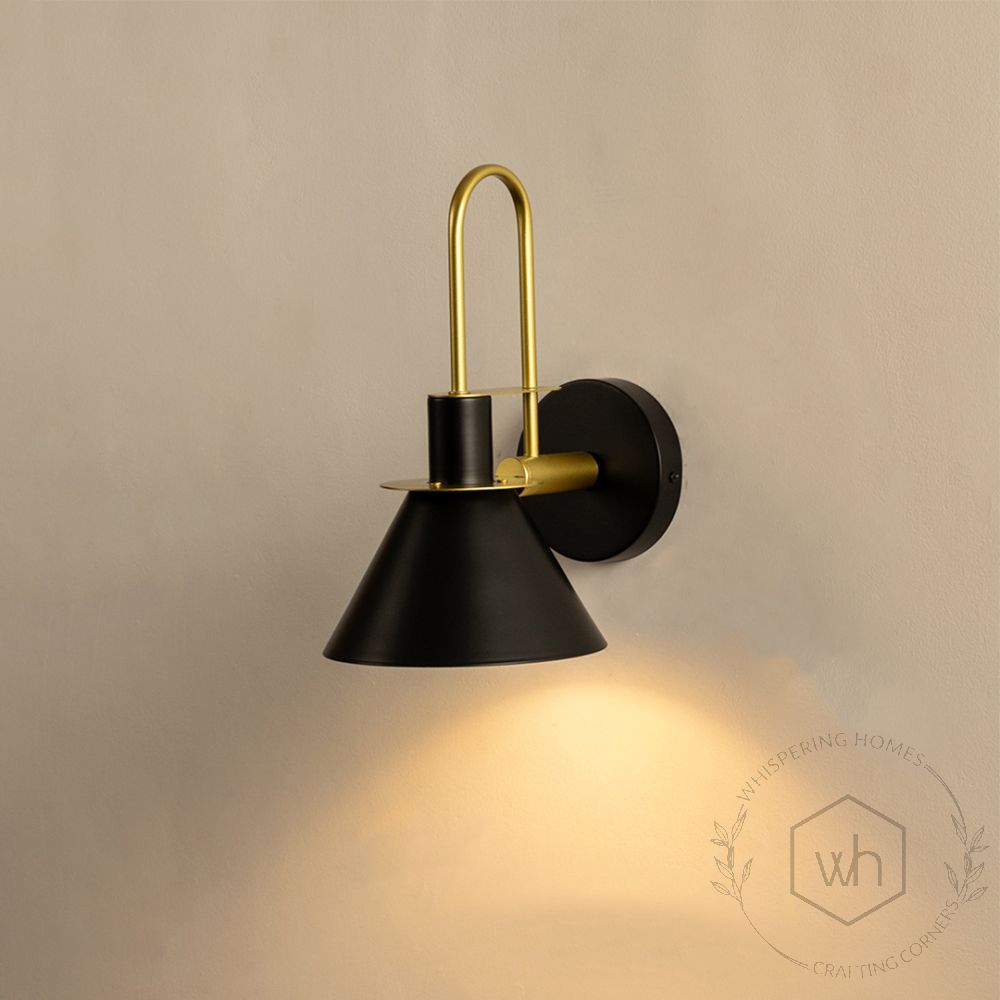 Cosmos Industrial Style Black Metal Wall Light Fixture Light On White Background