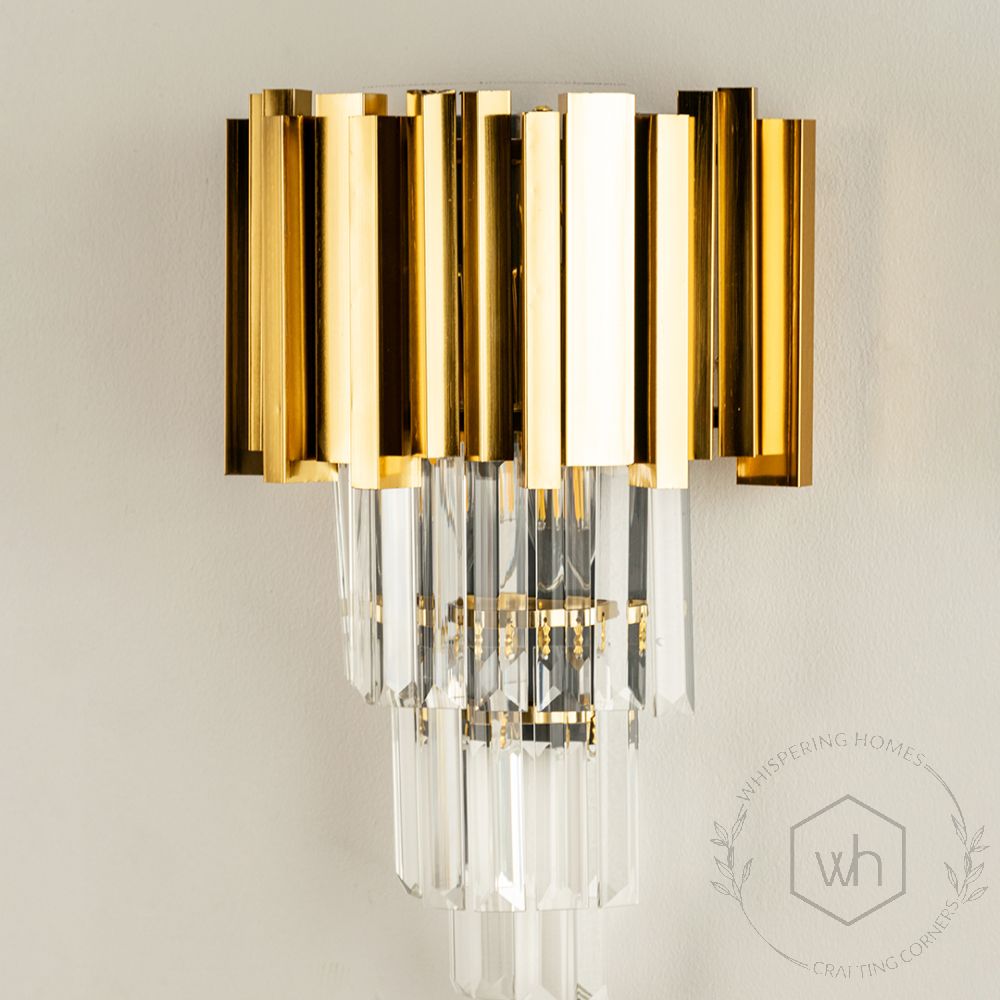 Cascade Gold Crystal Glass Wall Light Closeup