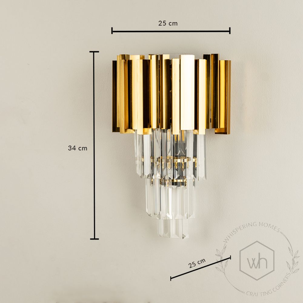 Cascade Gold Crystal Glass Wall Light Dimension