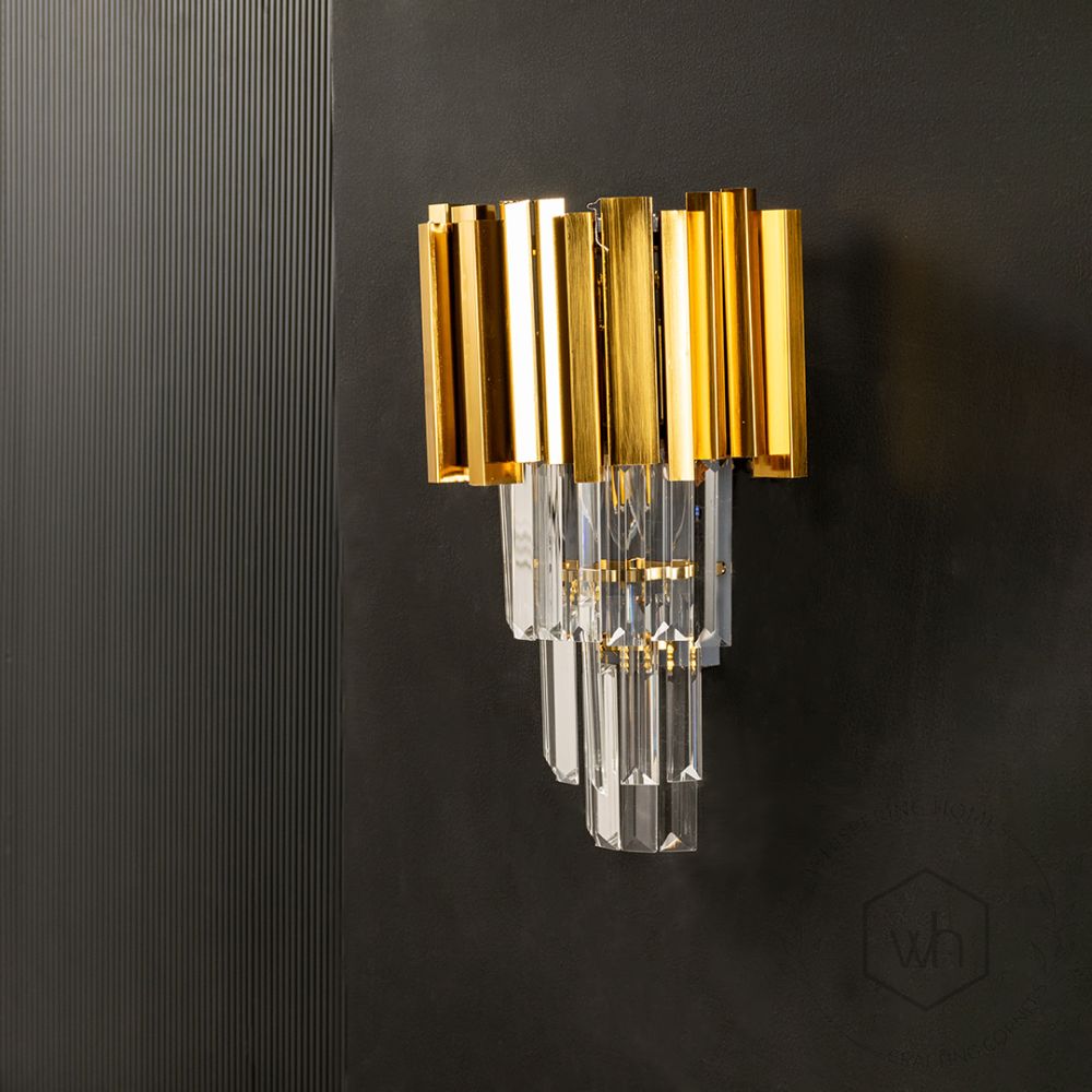 Cascade Gold Crystal Glass Wall Light Light Off Black Background