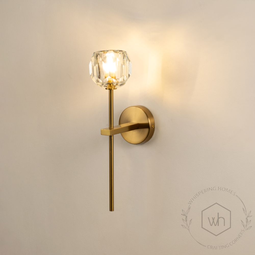 Nordic Post Modern Gold Glass Metal Wall Lamp Light On White Background