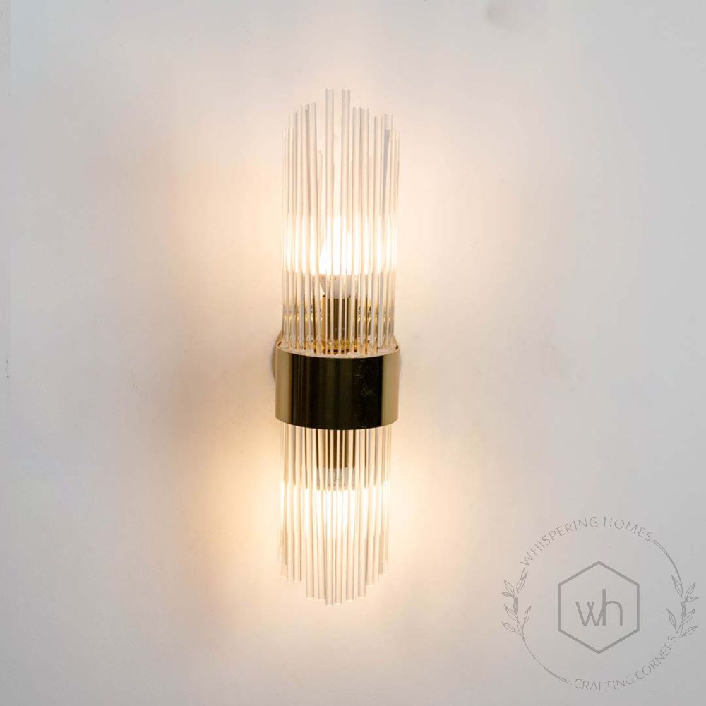 Modern Crystal Glass Gold Wall Sconce Light On White Background